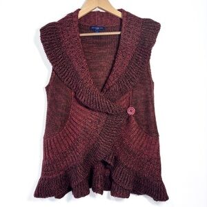 Bandolino Y2K Red Heather Knit Shawl Collar Sweater Cardigan Vest Size Medium